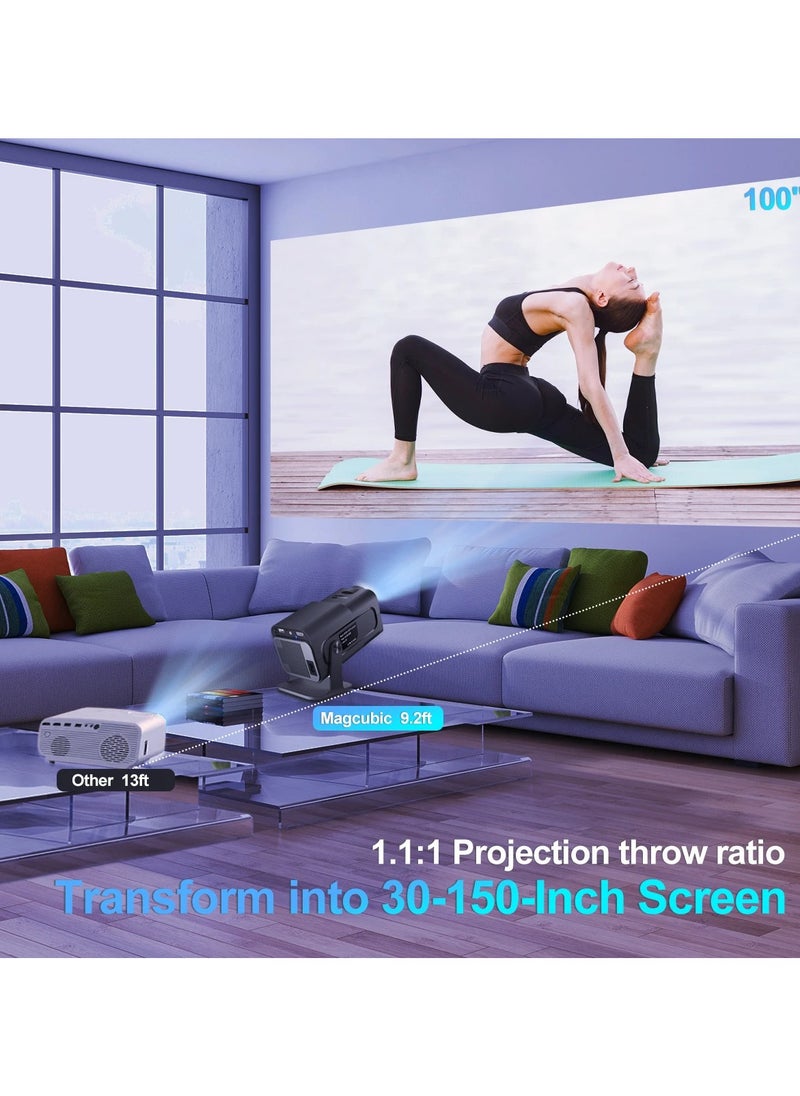 New HY320 Portable Auto Keystone Projector, Native 1080P Smart Projector FHD 4K Supported 10000 Lumens With WiFi 6, BT 5.0, 180 Degree Rotation, Built-in Android 11.0 Built In Speaker Video Projector Outdoor Projector 390 ASNI Compatible With TV Stick/HDMI/USB/PS5/iOS/PS4 Black