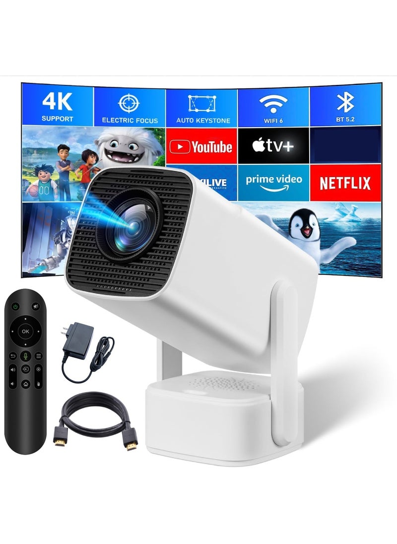 K2 Smart Projector 4K Mini Projector Auto Keystone Correction Portable Projector 5000 Lumens Android11 ​​Built-in 5200mAh Battery Mobile Power Support WIFI Bluetooth 5.2 Auto Focus HD Smart Projector 150 Inches Screen Display Lamp 4K Cinema Projector 230 Degree Rotating White