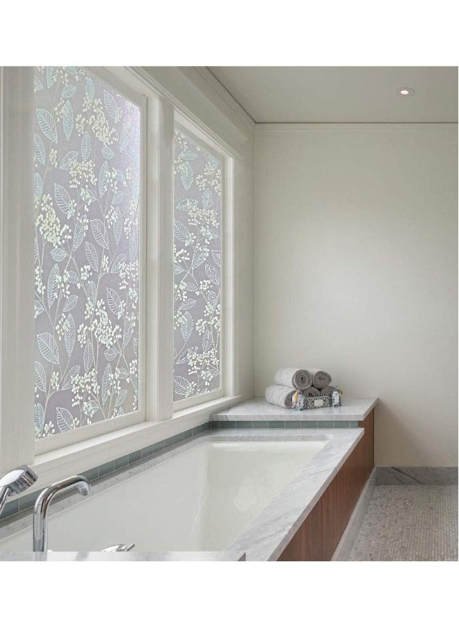 Privacy Window Film, 3D Leaf Pattern Decorative Static Cling Window Non-Adhesive Anti UV Static Cling Glass Film Protection for Home Kitchen Bedroom 45 x 200 cm