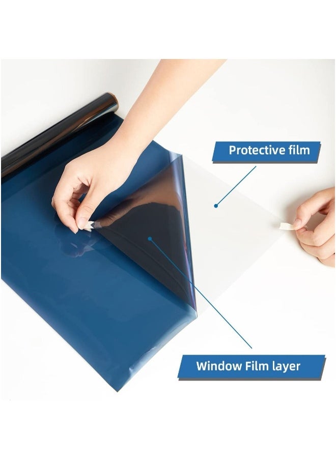 2Pcs One Way Privacy Window Film Premium PET Material Daytime Reflective Heat Control Anti UV Door Sticker Tint for Home Office Living Room Mercury Blue 60 * 100cm