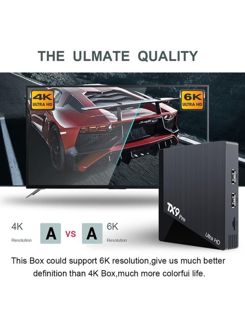 TX9 Pro Android 12.0 TV Box, 4GB RAM 32GB ROM, Support 2.4G/5G Dual Wi Fi, Support 3D Mode, 6K Ultra HD,100M Ethernet, H.265, with HD Cable and Remote Control Black