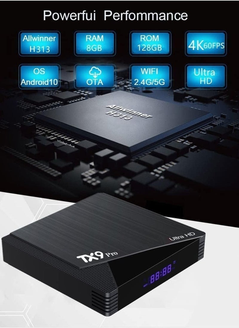 TX9 Pro Android 12.0 TV Box, 4GB RAM 32GB ROM, Support 2.4G/5G Dual Wi Fi, Support 3D Mode, 6K Ultra HD,100M Ethernet, H.265, with HD Cable and Remote Control Black