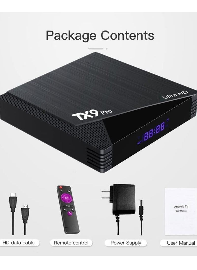 TX9 Pro Android 12.0 TV Box, 4GB RAM 32GB ROM, Support 2.4G/5G Dual Wi Fi, Support 3D Mode, 6K Ultra HD,100M Ethernet, H.265, with HD Cable and Remote Control Black