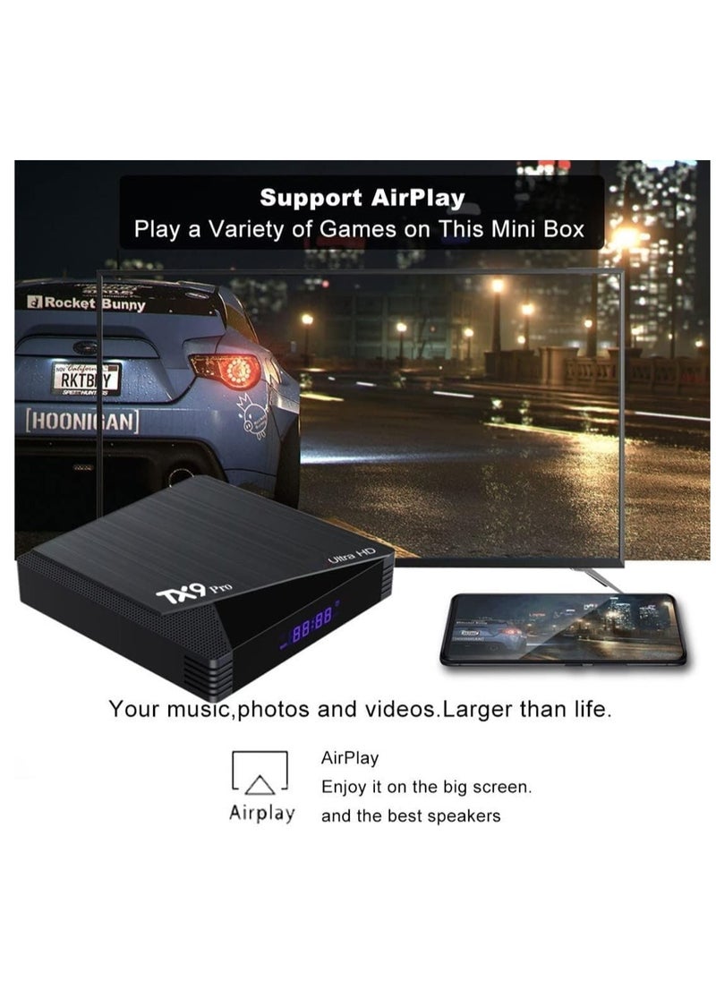 TX9 Pro Android 12.0 TV Box, 4GB RAM 32GB ROM, Support 2.4G/5G Dual Wi Fi, Support 3D Mode, 6K Ultra HD,100M Ethernet, H.265, with HD Cable and Remote Control Black