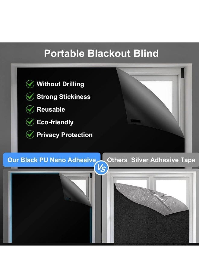 Blackout Blind, Portable Blackout Blinds Stick On Window No Drill, Blackout Material Blinds Blackout Curtains for Bedroom Nursery Loft Travel RV Car 300x145cm