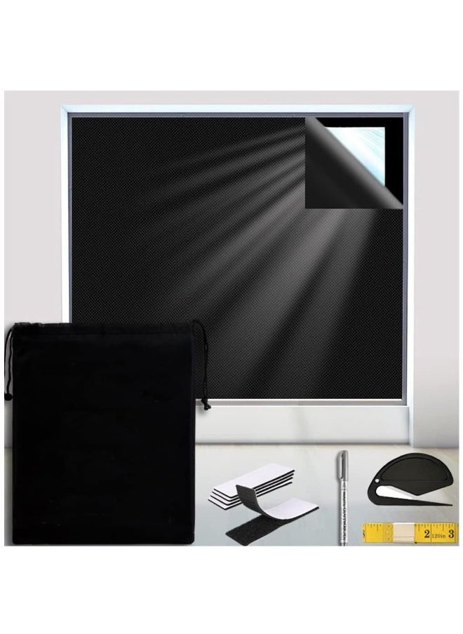 Blackout Blind, Portable Blackout Blinds Stick On Window No Drill, Blackout Material Blinds Blackout Curtains for Bedroom Nursery Loft Travel RV Car 300x145cm