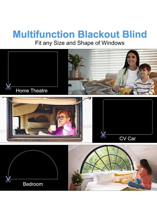 Blackout Blind, Portable Blackout Blinds Stick On Window No Drill, Blackout Material Blinds Blackout Curtains for Bedroom Nursery Loft Travel RV Car 300x145cm