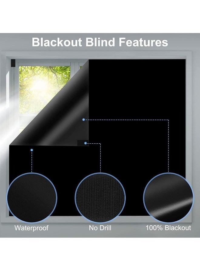 Blackout Blind, Portable Blackout Blinds Stick On Window No Drill, Blackout Material Blinds Blackout Curtains for Bedroom Nursery Loft Travel RV Car 300x145cm