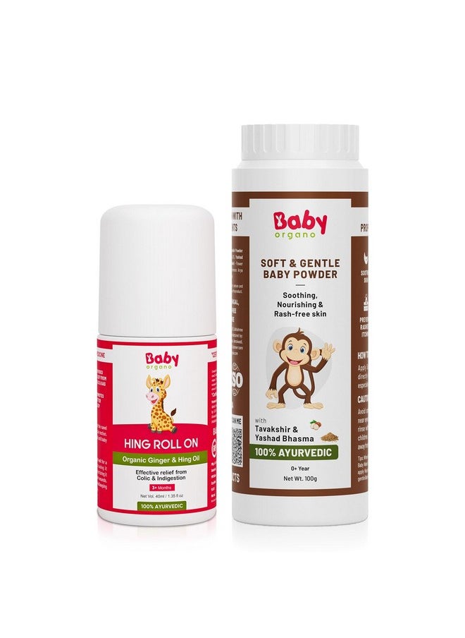 Baby Hing Tummy Roll-On 40Ml & Baby Powder 100Gm Combo Pack | Natural Care For Newborns