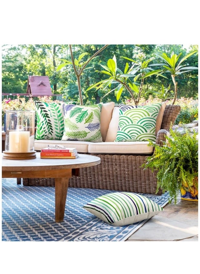 Outdoor Decorative Cushion Covers 45x45 cm Waterproof Pillow Covers Tropical Leaf Outdoor Cushions Patio Garden Geometric Pillowcases for Bench Sofa Home Decor Set of 4