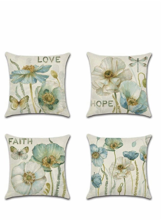 Throw Pillow Covers Set, Decorative Watercolor Pattern Waterproof Cushion Covers,  Perfect to Outdoor Patio Garden Living Room Sofa Farmhouse Decor 18 x 18 Cm, 4 Pcs