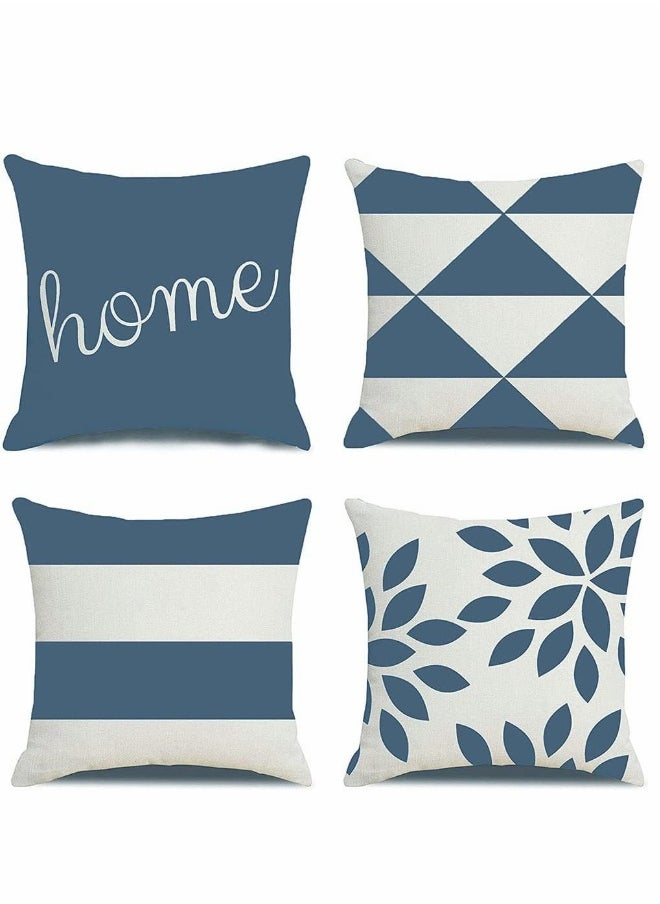 Throw Pillow Covers, 4 Pcs Cotton Linen Farmhouse Home Decor Square Geometric Abstract Accent Pillow Cover Decorative Cushion Modern Outdoor Indoor Pillow Case for Couch Sofa Chair