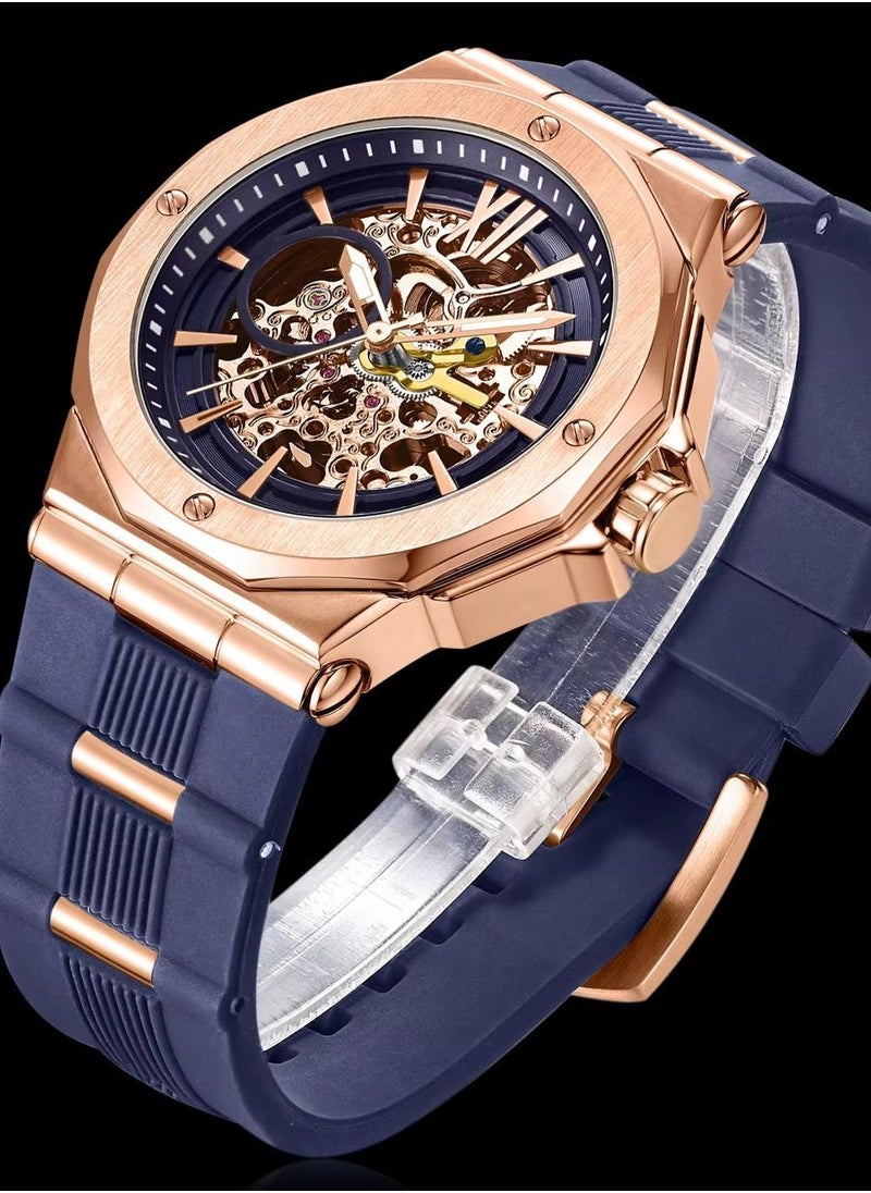 Watch Men's Stainless Steel Round Shape Waterproof Sport Watch Luxury Silicone band Automatic Wrist Watch