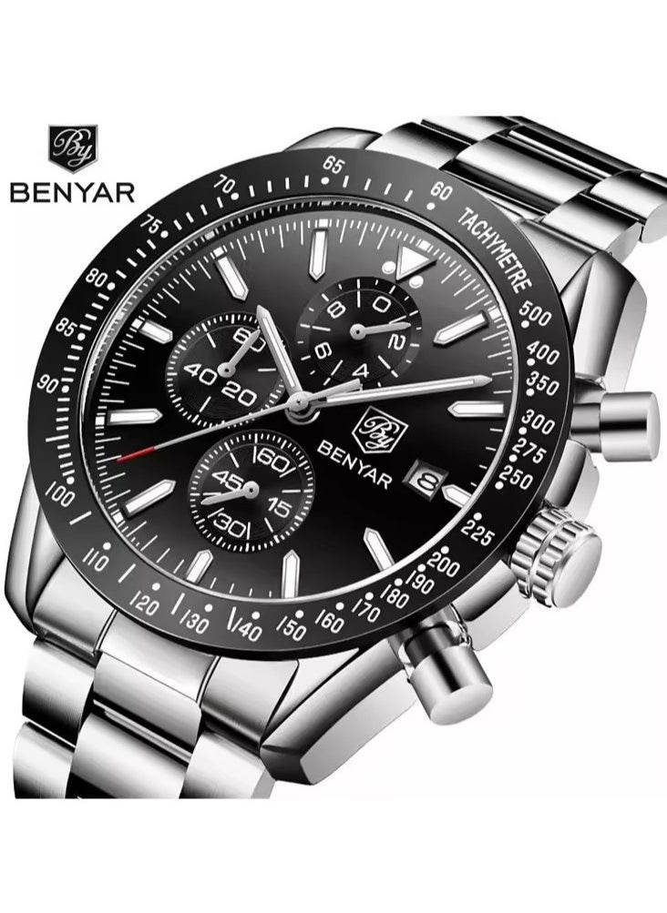 Watches for Men Watch Quartz Luxury Stainless Steel Water Resistant Chronograph Watch,Black