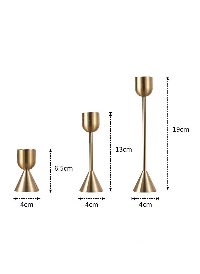 Brass Gold Candlestick Holder - Set of 3 Taper Candle Holder Vintage Decorative Centerpiece for Table Mantel Wedding Housewarming Gift