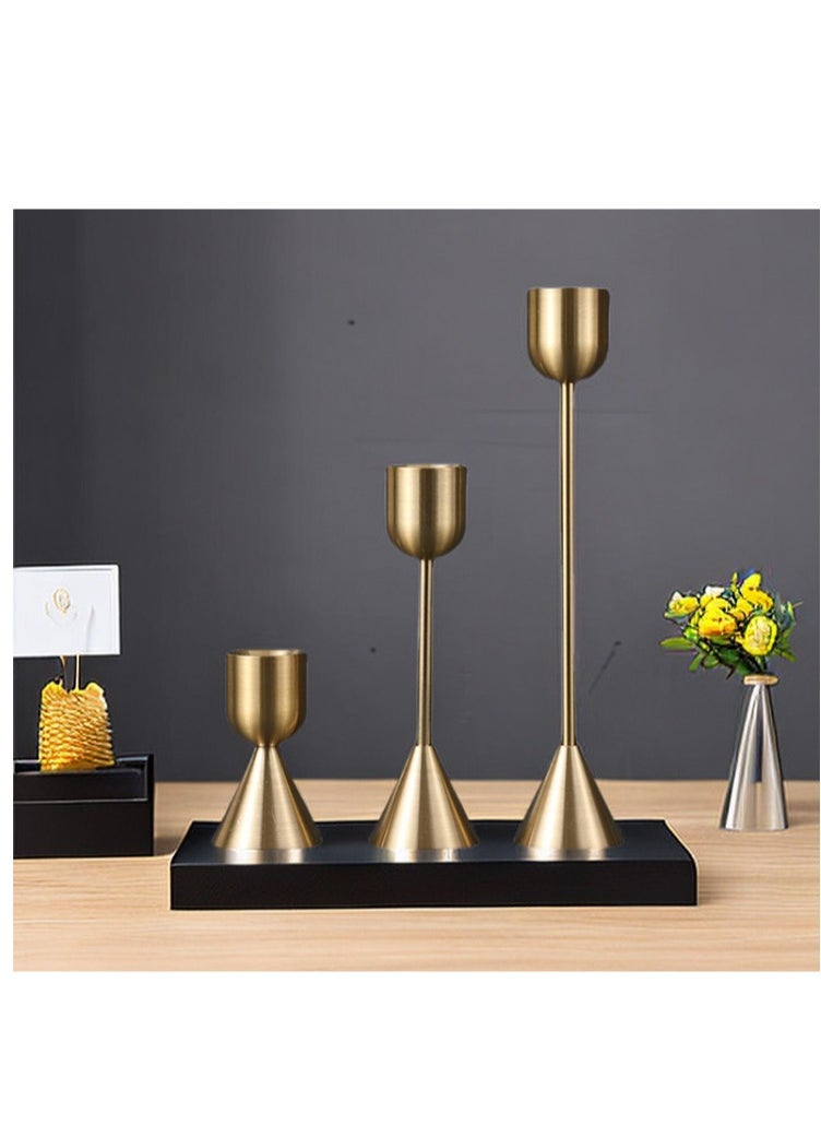 Brass Gold Candlestick Holder - Set of 3 Taper Candle Holder Vintage Decorative Centerpiece for Table Mantel Wedding Housewarming Gift