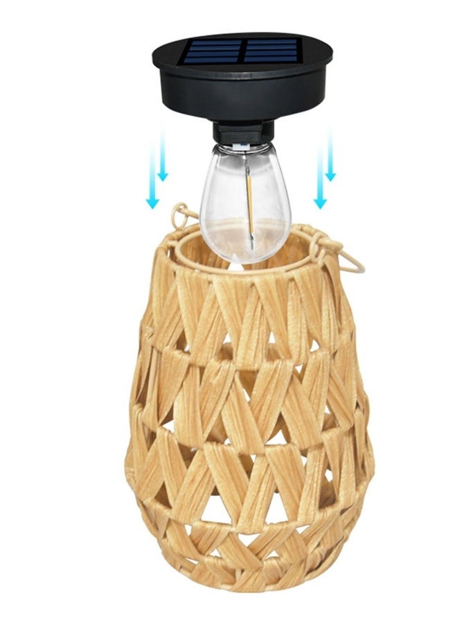 Outdoor Solar Lantern, LED Waterproof Rattan Lamp with Twine Handle, Handmade Bamboo Solar Light for Garden, Yard, Patio, Tree, Pathway, and Home Decoration, Wooden Color