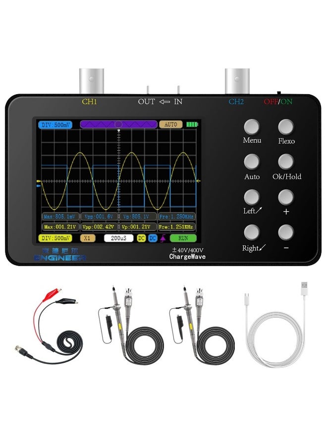 Oscilloscope - 2 Channel Handheld Digital Oscilloscope Kit, 50MSa/s Sampling Rate, 10MHz Bandwidth, Trigger Function Auto/Nomal/Single, Portable Automotive Oscilloscope