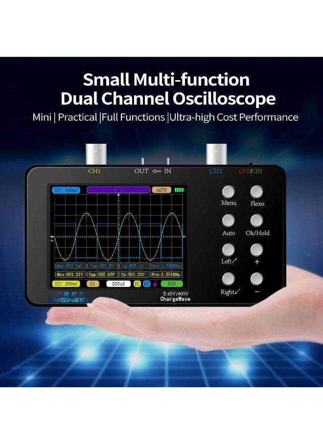 Oscilloscope - 2 Channel Handheld Digital Oscilloscope Kit, 50MSa/s Sampling Rate, 10MHz Bandwidth, Trigger Function Auto/Nomal/Single, Portable Automotive Oscilloscope