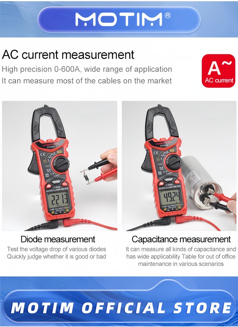 Digital Clamp Meter Multimeter 600A AC DC Current 6000 Counts Multimeter with Backlight NCV Voltmeter Ammeter Voltage Amp Hz Ohm Tester