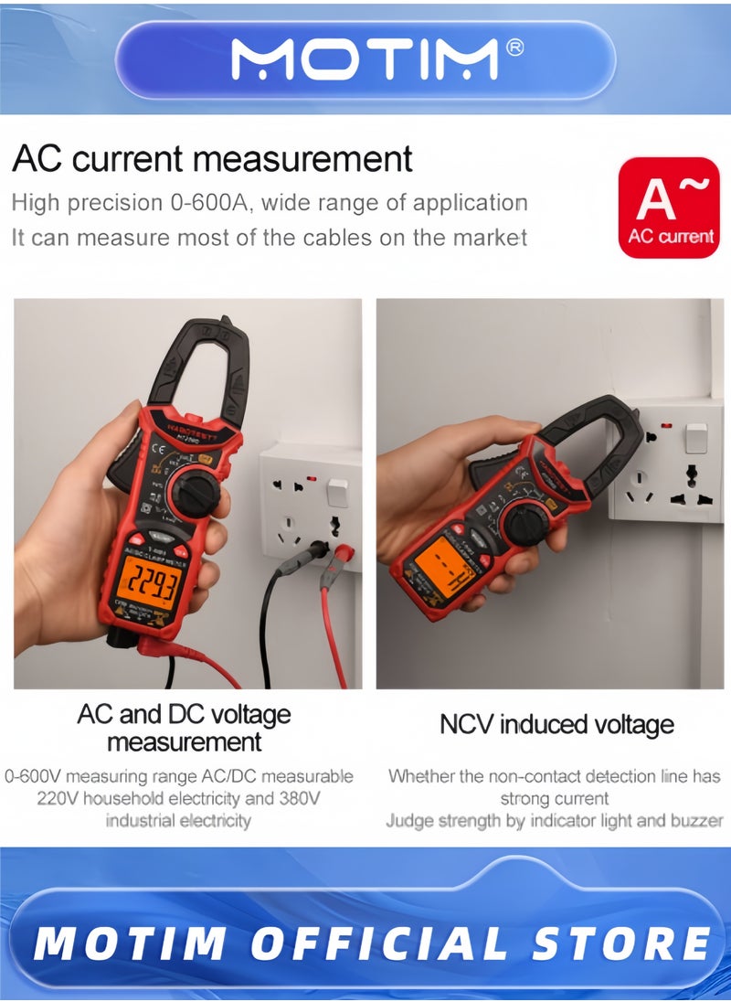 Digital Clamp Meter Multimeter 600A AC DC Current 6000 Counts Multimeter with Backlight NCV Voltmeter Ammeter Voltage Amp Hz Ohm Tester