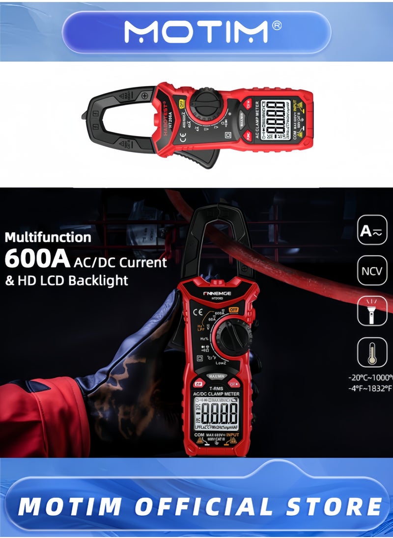 Digital Clamp Meter Multimeter 600A AC DC Current 6000 Counts Multimeter with Backlight NCV Voltmeter Ammeter Voltage Amp Hz Ohm Tester