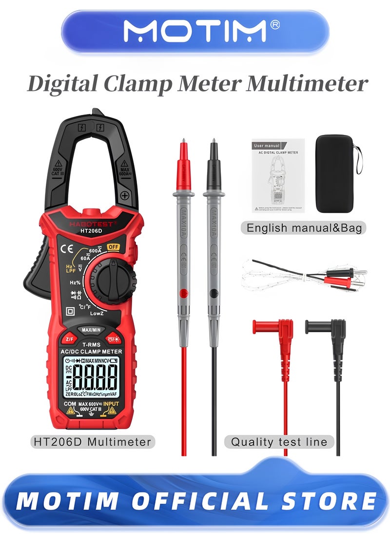 Digital Clamp Meter Multimeter 600A AC DC Current 6000 Counts Multimeter with Backlight NCV Voltmeter Ammeter Voltage Amp Hz Ohm Tester