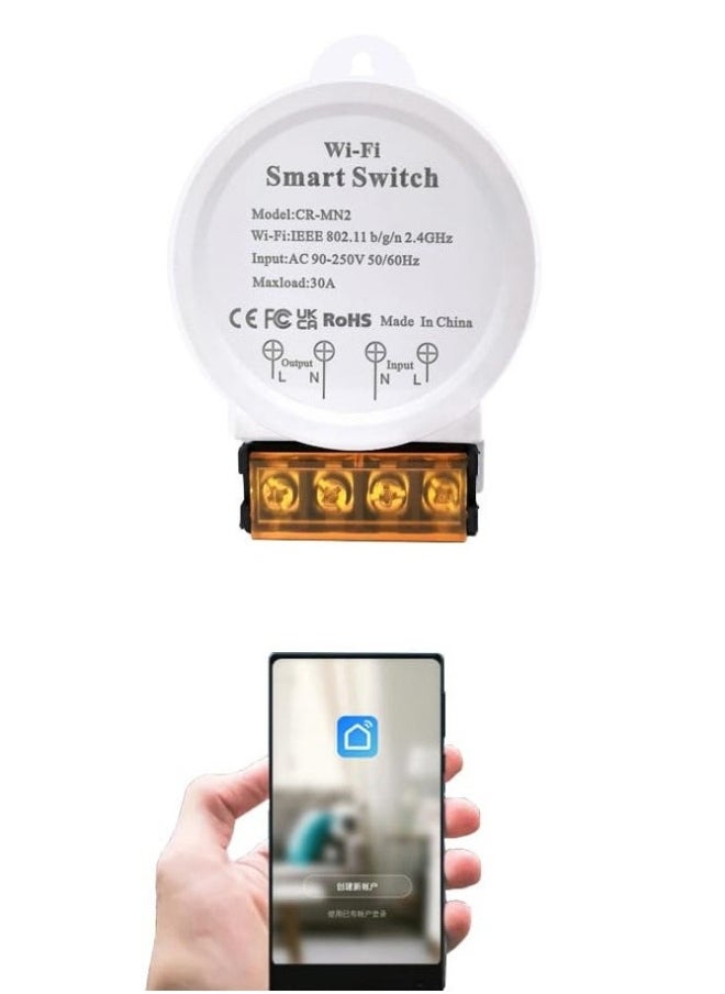 30A Smart Power WiFi Smart Switch, DIY Wireless Remote Control Module with Smart Life App，Voice Control, Compatible with Echo and Google Home,Timer Function(White)