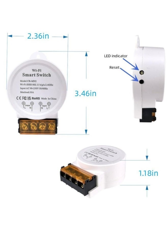 30A Smart Power WiFi Smart Switch, DIY Wireless Remote Control Module with Smart Life App，Voice Control, Compatible with Echo and Google Home,Timer Function(White)