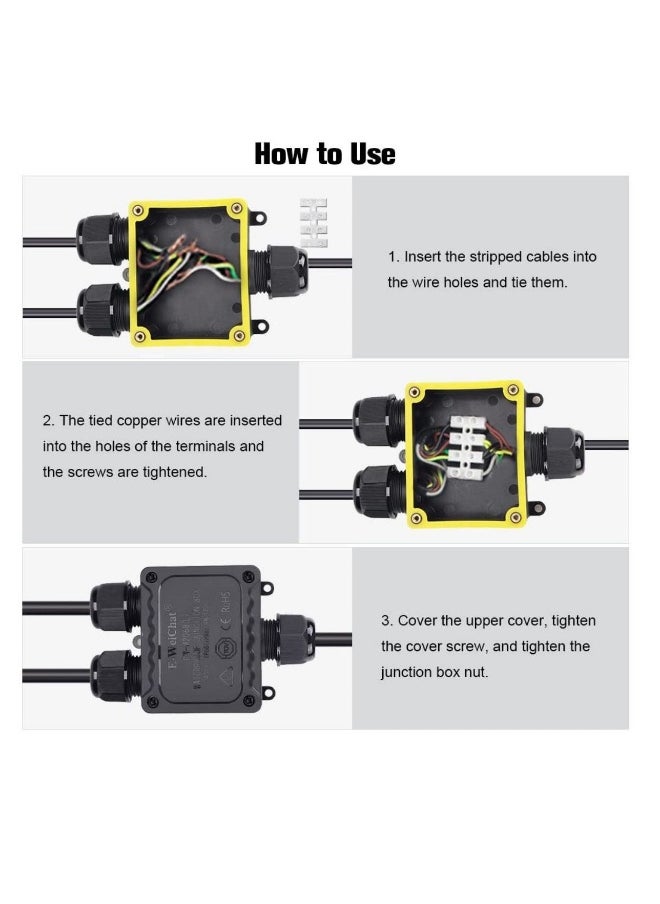 Junction Box Outdoor Waterproof Electrical Box 3 Way Plug Line Plastic External Junction Box M25 Coaxial Wire Connector Electric Power Cord Boxes Suitable for Outdoor Lights Lighting 3way