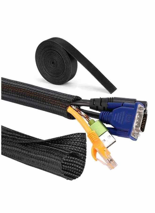 Cable Sleeve 25ft - Cable Management Cable Cord Adjustable Flexible Cord Organizer Cable Channel Cable Cover Protection System for DES TV, Computer, Home Theater