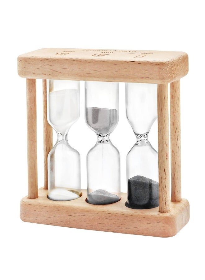 Wooden Sand Hourglass Timer Wood Frame Hourglass Sandglass Sand Clock Timer 1+3+5 Minute Mini Sand Timer Decoration Small Gift for Games Classroom Home Office Decoration