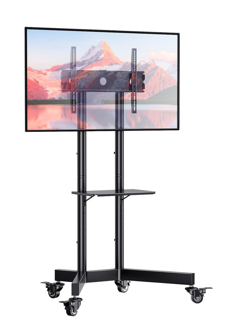 Mobile TV Cart with Wheels for 32-65 Inch LCD LED Plasma Flat Screen TVs- Height Adjustable Rolling TV Stand Hold up to 132 lbs- Floor Stand with Tray Max VESA 600x400mm