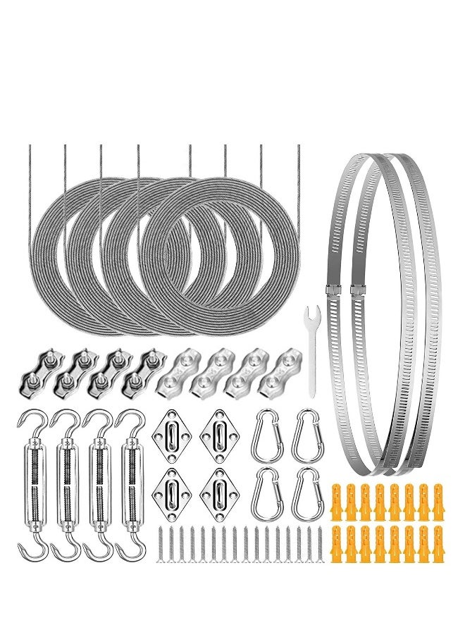 Sun Shade Sail Hardware Kit 6 inch with 4pcs 50.5ft Cable Wire Rope 304 Stainless Steel for Patio Garden Triangle Rectangle and Square Sails Installation 59 pcs