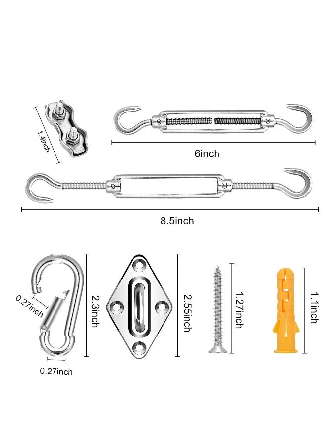 Sun Shade Sail Hardware Kit 6 inch with 4pcs 50.5ft Cable Wire Rope 304 Stainless Steel for Patio Garden Triangle Rectangle and Square Sails Installation 59 pcs