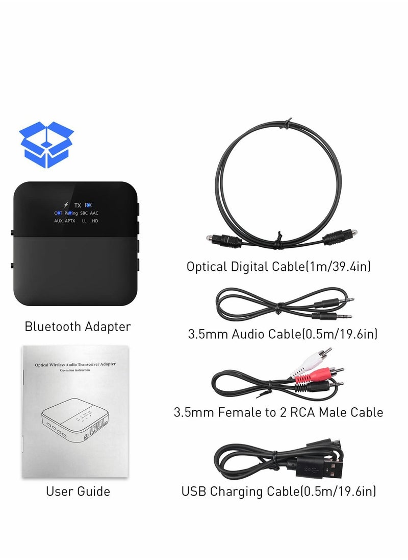 Bluetooth 5.0 Transmitter Receiver, Bluetooth Audio Adapter Digital Optical 3.5mm Audio Cable for TV/Home Stereo System Low Latency,HD