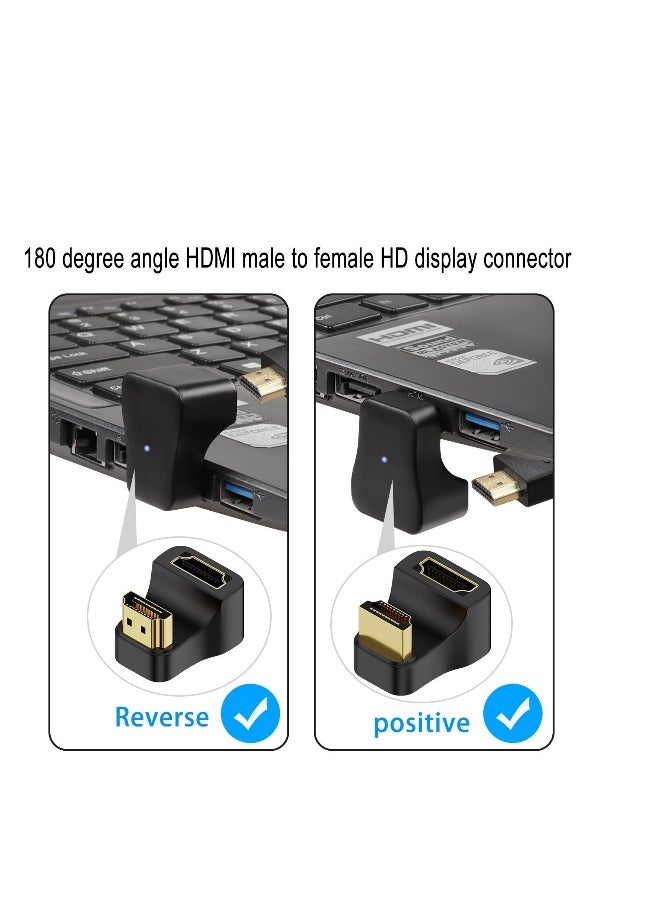 2 Pack HDMI Adapter, 2.1 Male to Female 180° Angle U Shape Angle HDMI, Support 3D 8K@60Hz 2.1, Suitable for Laptop PC Monitor Projector HDTV (1 Positive+1 Reverse)