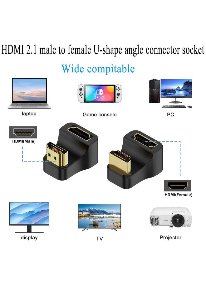 2 Pack HDMI Adapter, 2.1 Male to Female 180° Angle U Shape Angle HDMI, Support 3D 8K@60Hz 2.1, Suitable for Laptop PC Monitor Projector HDTV (1 Positive+1 Reverse)