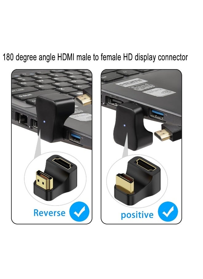 2 Pack HDMI Adapter, 2.1 Male to Female 180° Angle U Shape Angle HDMI, Support 3D 8K@60Hz 2.1, Suitable for Laptop PC Monitor Projector HDTV (1 Positive+1 Reverse)