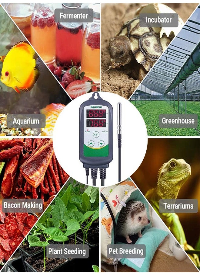 INKBIRD Temperature Controller ITC-308 Digital Heating and Cooling Thermostat for Home Brew Greenhouse Heater Heat Mat Tube Heater Reptile Vivarium