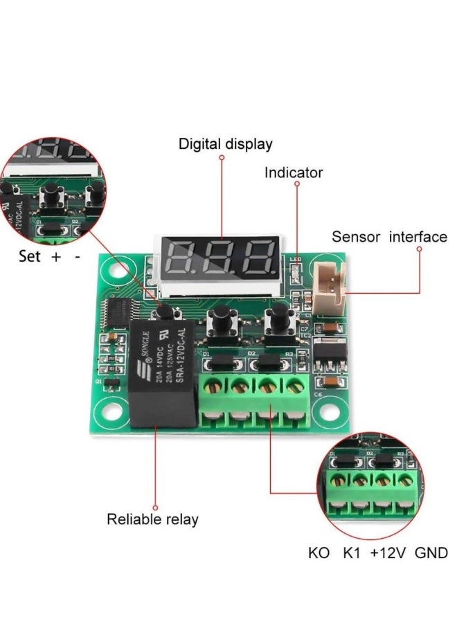 6 PCS Temperature Controller Module, XH-W1209 LCD Display Digital Thermostat Module, with Waterproof NTC Probe, 50~110℃ DC 12V Electronic Temp Control Module Switch