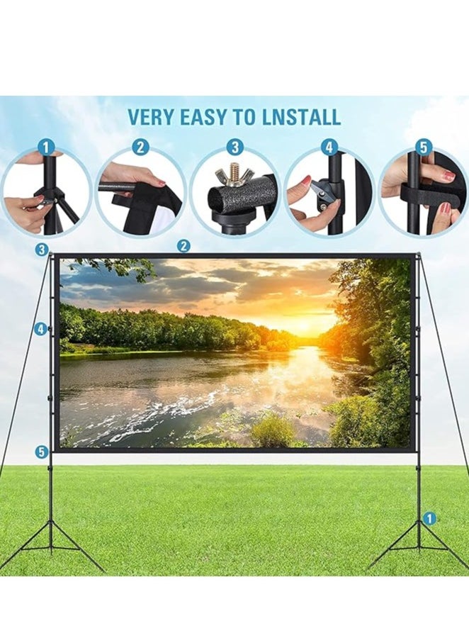 Projector Screen Outdoor Movie Screen 84 Inch Upgrade Portable Projection Screen with 2.1M Retractable Strut 4K HD Projection Movie Screen for Indoor Outdoor(186*105cm)