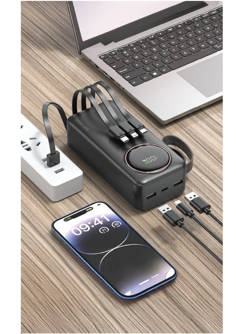 Power Pulse 30000 mAh  Powerbank PD 22.5W with Silicone Strap / Digital Display / Built-in Cable / ABS + PC Material / Multiple Protection / 6 Outputs With Dual Input - Black