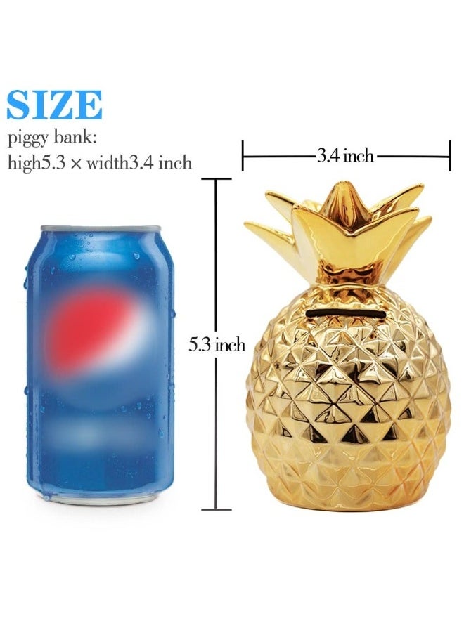 Gold Pineapple Coin Piggy Bank Decorative Ceramic Pineapples Shaped Cans  Girls Piggy Bank for Pineapple Theme Party Decor Girls Kid's Children Adults Birthday Gifts