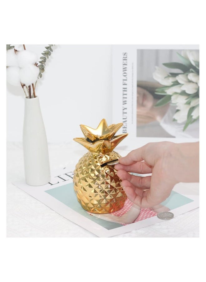 Gold Pineapple Coin Piggy Bank Decorative Ceramic Pineapples Shaped Cans  Girls Piggy Bank for Pineapple Theme Party Decor Girls Kid's Children Adults Birthday Gifts