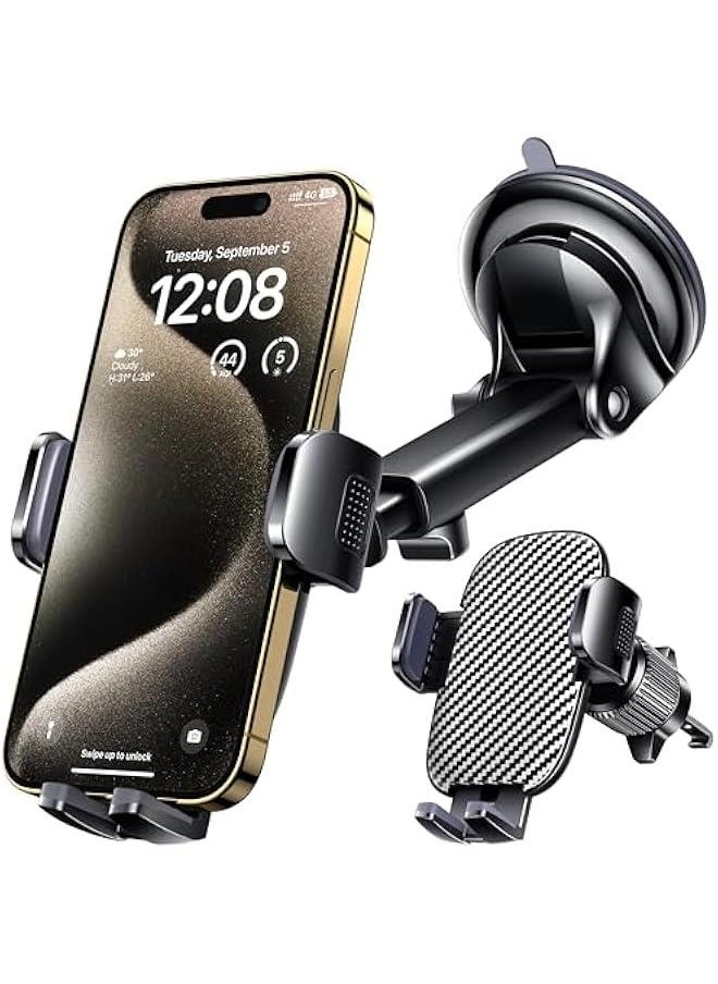 Car Phone Holder Mount Phone Mount for Car Windshield Dashboard Air Vent Universal Hands Free Automobile Cell Phone Holder Fit for iPhone Smartphone Carbon Fiber