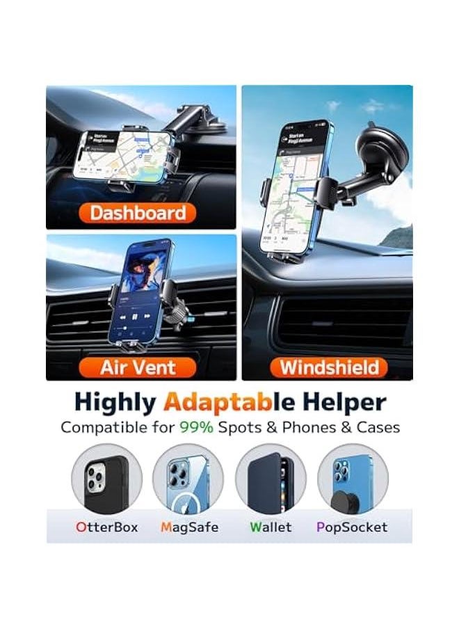 Car Phone Holder Mount Phone Mount for Car Windshield Dashboard Air Vent Universal Hands Free Automobile Cell Phone Holder Fit for iPhone Smartphone Carbon Fiber