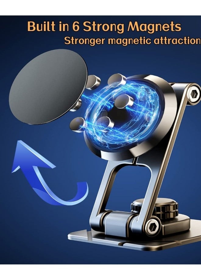 Magnetic Phone Holder for Car - Alloy Folding Magnetic Car Phone Holder,Strong 6 Magnets, 360° Rotation, and Foldable Arm for All Phones