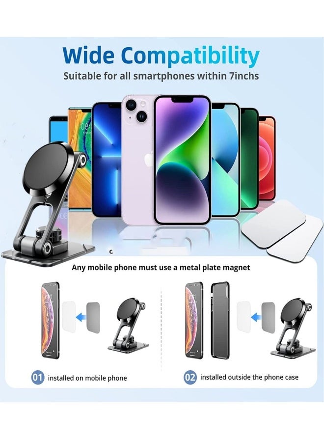 Magnetic Phone Holder for Car - Alloy Folding Magnetic Car Phone Holder,Strong 6 Magnets, 360° Rotation, and Foldable Arm for All Phones