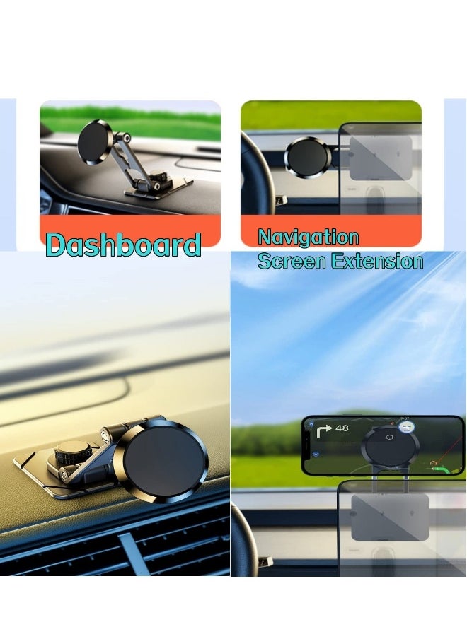 Magnetic Phone Holder for Car - Alloy Folding Magnetic Car Phone Holder,Strong 6 Magnets, 360° Rotation, and Foldable Arm for All Phones